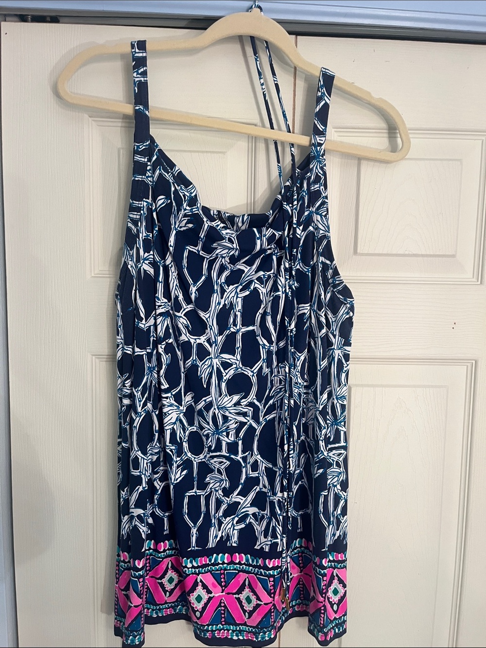 Lilly Pulitzer Navy, White & Pink Floral Border Tank Dress